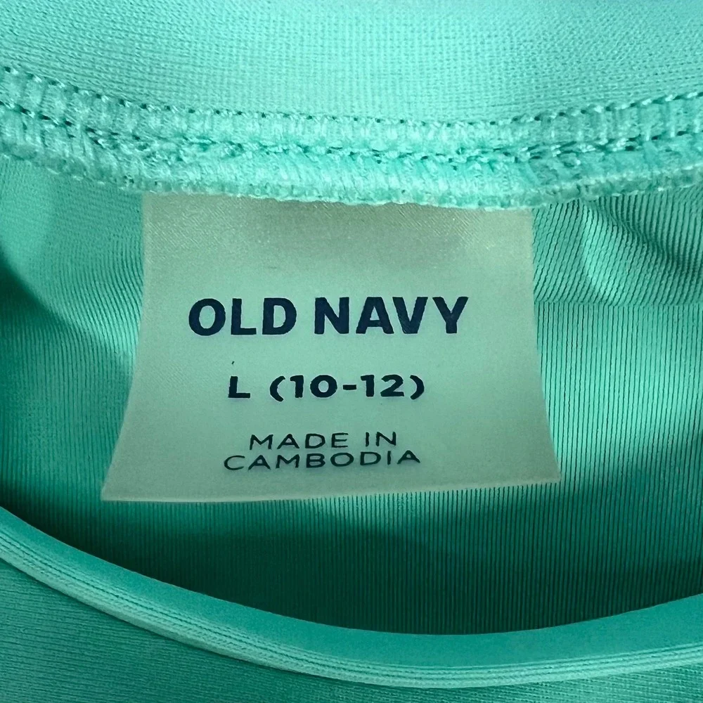 Old Navy Girls Teal Chase The Sun Graphic Rash Guard Swim Top Size L 10-12